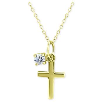 商品Cubic Zirconia Solitaire & Polished Cross Pendant Necklace in 18k Gold-Plated Sterling Silver, Created for Macy's图片