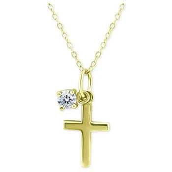 Giani Bernini | Cubic Zirconia Solitaire & Polished Cross Pendant Necklace in 18k Gold-Plated Sterling Silver, Created for Macy's 3.9折×额外8折, 独家减免邮费, 额外八折