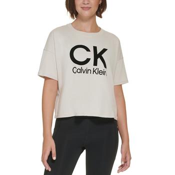 Calvin Klein | Women's Stacked Flocking Logo-Print Cotton T-Shirt商品图片,3.9折起