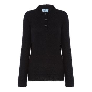 Prada | 【预售3-7天】PRADA/普拉达 21年秋冬 女士黑色修身马海毛长袖Polo衫P24L1I_1ZOJ_F0002_S_212商品图片,7.9折, 包邮包税