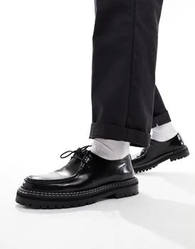 ASOS | ASOS DESIGN lace up shoes with apron seam detail in black leather,商家ASOS,价格¥308
