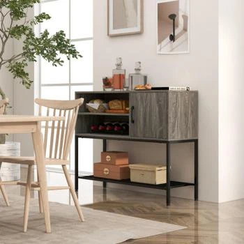 Hivvago | Buffet Sideboard Coffee Bar Cabinet with Power Outlets and USB Ports-Gray,商家Premium Outlets,价格¥903