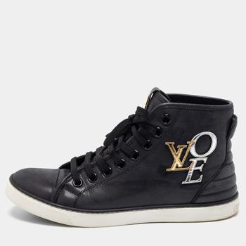 lv鞋真假, [二手商品] Louis Vuitton | Louis Vuitton Black  Leather Love  Embossed High-Top Sneakers Size 37.5商品图片 