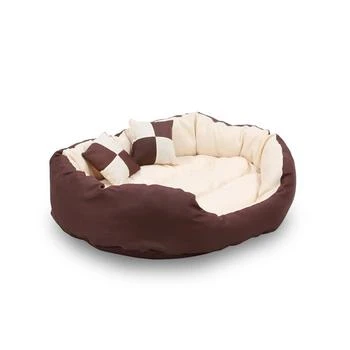 Macy's | Happycare Textiles Durable Bolster Sleeper Oval Pet Bed with Removable Reversible Insert Cushion and Additional Two Pillow, 34"x27",商家Macy's,价格¥432