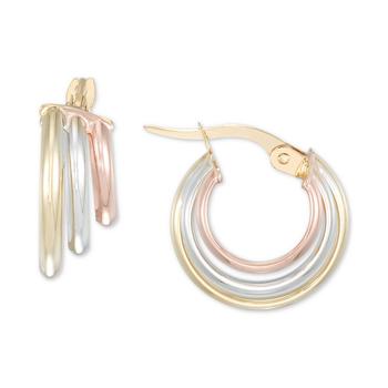 商品Macy's | Polished Triple Row Small Hoop Earrings in 10k Gold, White Gold, & Rose Gold,商家Macy's,价格¥2007图片