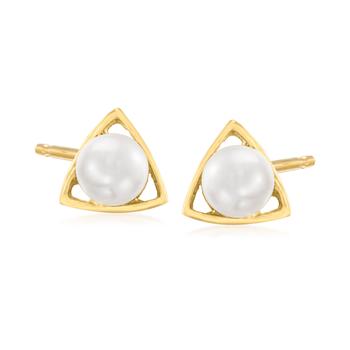 推荐Ross-Simons 4.5-5mm Cultured Pearl Triangular Earrings in 14kt Yellow Gold商品