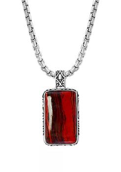 Effy | Men's 10.65 ct. t.w. Red Jasper Pendant Necklace in Sterling Silver商品图片,