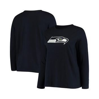 推荐Women's Branded College Navy Seattle Seahawks Plus Size Primary Logo Long Sleeve T-shirt商品