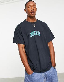 product Topman oversized fit t-shirt with Oregon print in washed black image