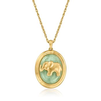 商品Ross-Simons Jade Elephant Pendant Necklace in 18kt Gold Over Sterling图片