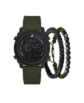 American Exchange | Men's Dark Olive Silicone Strap Analog Watch 46mm with 2 Piece Stackable Bracelets Gift Set,商家Macy's,价格¥300