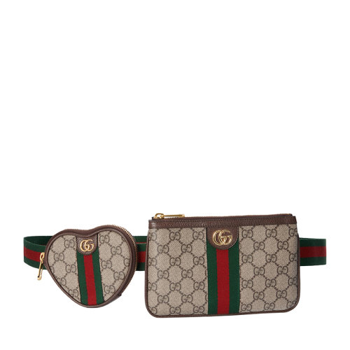 古驰腰包, Gucci | GUCCI/古驰 22春夏新款Ophidia系列 女士米色/乌木色老花帆布红绿织带配金扣心形和矩形腰包 69880596IWG8745商品图片 7.9折×额外9.5折, 包邮包税, 额外九五折