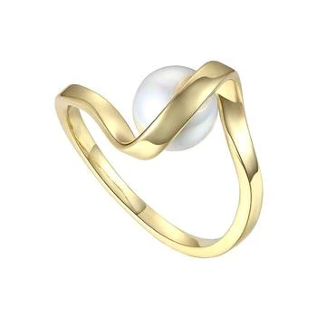 Genevive | Genevive Sterling Silver 14k gold plated with 7mm White Freshwater Pearl Promise Stacking Ribbon Ring,商家Verishop,价格¥544