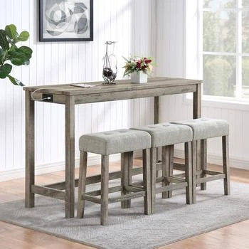 Streamdale Furniture | Streamdale Bar Table & Chairs Set w/ Power Outlet - 4 Piece Dining Set,商家Premium Outlets,价格¥2951