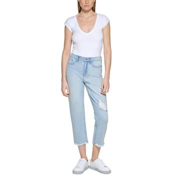 Calvin Klein | Petite Destructed Cut-Hem Denim Jeans商品图片,5折