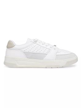 Leather Trainer Sneakers with Suede Trims and Perforations