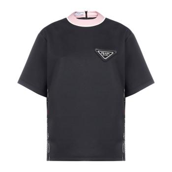Prada | PRADA 女士黑色三角徽标粉色圆领短袖T恤 135690-1X76-F014A商品图片,满$100享9.5折, 满折