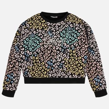 GUESS | Guess Girls Logo-Embroidered Leopard-Prihnt Cotton Sweatshirt商品图片,7.1折
