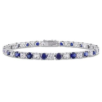 推荐14 1/4 CT TGW Created Blue and White Sapphire Bracelet in Sterling Silver商品