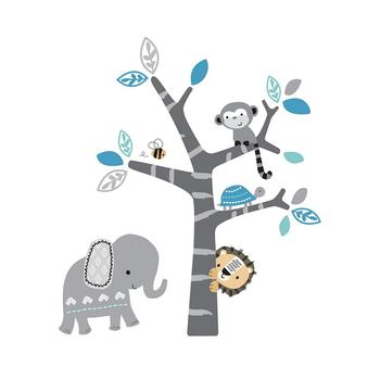 商品Bedtime Originals | Jungle Fun Gray/Blue Safari Elephant, Lion, and Monkey Tree Wall Decals,商家Macy's,价格¥119图片