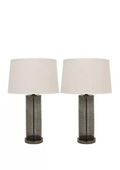 商品Set of 2 Tall Black Ribbed Glass Table Lamps图片