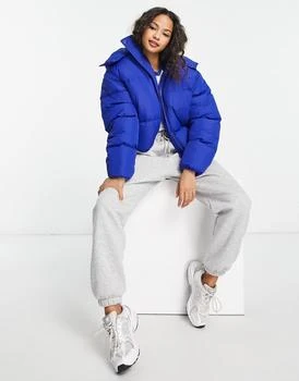 推荐Brave Soul bunny hooded puffer jacket in electric blue商品
