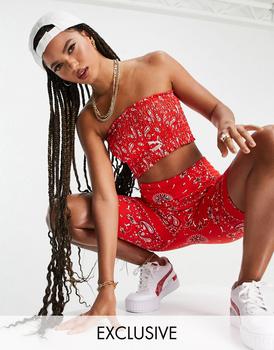 product Puma off beat paisley shirred bandeau in blue - exclusive to asos image