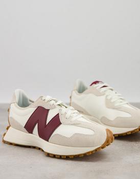 推荐New Balance 327 trainers in off white and burgundy商品