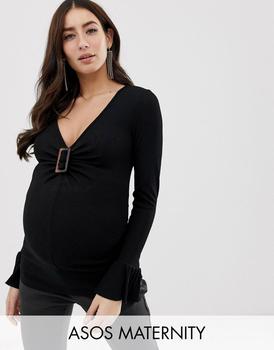 商品ASOS DESIGN Maternity top with buckle front and long sleeve and frill sleeve图片