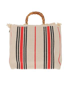 推荐Large Red Stripes Canvas Tote bag w/Bamboo Handles商品