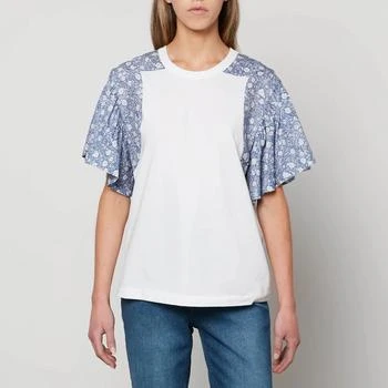 推荐See By Chloe Women's Miini Floral Sleeve T-Shirt - Blue-White 商品