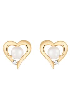 商品Splendid Pearls | 14K Gold Open Heart 6-7mm Cultured Pearl & Diamond Stud Earrings - 0.02 ctw,商家Nordstrom Rack,价格¥1223图片