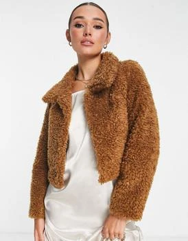 推荐Unreal Fur faux fur cropped jacket in brown商品