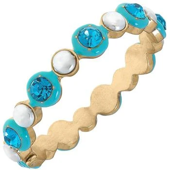 Canvas Style | Eva Rhinestone and Pearl Hinge Bangle In Aqua,商家Verishop,价格¥251