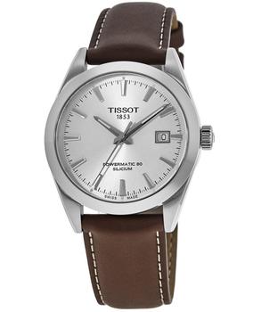 推荐Tissot T-Classic Powermatic 80 Silicium Silver Dial Brown Leather Strap Men's Watch T127.407.16.031.00商品