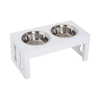 商品10" Elevated Raised Dog Feeder Stainless Steel Double Bowl Food Water图片