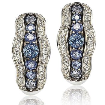 Suzy Levian | Suzy Levian Sapphire and Diamond in Sterling Silver and 18K Gold Earring商品图片,5.5折