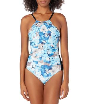 Calvin Klein | Women's Solid High Neck Pleated One Piece Swimsuit商品图片,