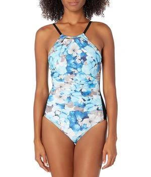 Calvin Klein | Women's Solid High Neck Pleated One Piece Swimsuit 6.0折