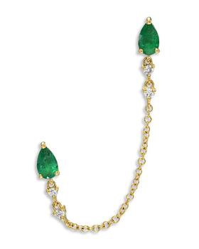 商品14K Yellow Gold Emerald & Diamond Single Draped Chain Earring,商家Bloomingdale's,价格¥3358图片