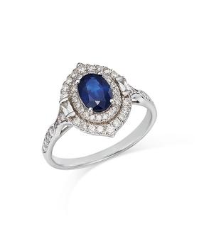 商品Blue Sapphire & Diamond Double Halo Ring in 14K White Gold - 100% Exclusive图片