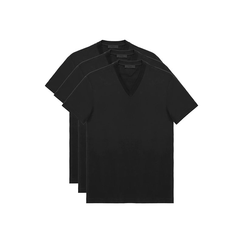 Prada | 【预售3-7天】PRADA/普拉达 22年春夏新款 男士黑色纯棉三角徽标短袖T恤三件套UJM493_ILK_F0002_S_181商品图片,7.9折, 包邮包税