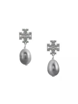 推荐Silvertone, Crystal & Faux-Pearl Logo Drop Earrings商品
