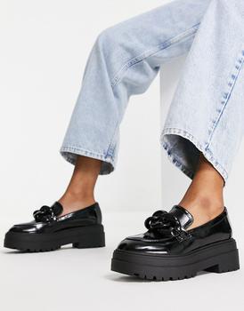 ASOS | ASOS DESIGN Marlow oversized chain chunky loafers in black商品图片,额外8.5折, 额外八五折