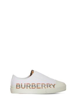 Burberry | Icon Stripe Logo Cotton Slip-on Sneakers商品图片,