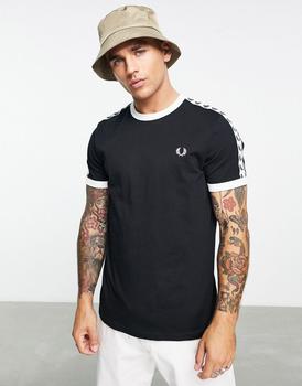 Fred Perry | Fred Perry taped ringer t-shirt in black商品图片,