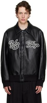 Y-3 | Black Collared Faux-Leather Bomber Jacket 6.4折, 独家减免邮费