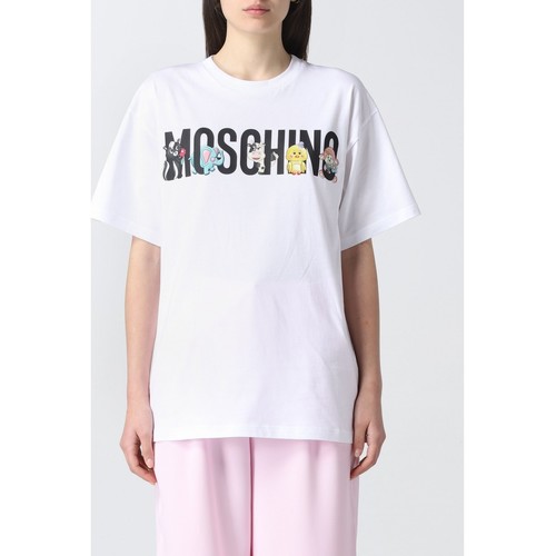 女士始祖鸟短袖, Moschino | MOSCHINO 女士白色棉质彩色小动物字母LOGO印花圆领短袖T恤 DJ0712-0441-J6001商品图片 独家减免邮费