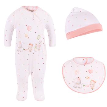 Mayoral | Polka dot onesie baby cap and reversible bib set in white and pink商品图片,6折×额外7.5折, 额外七五折