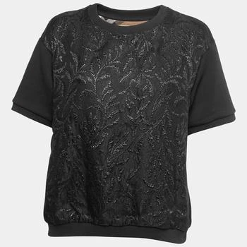 推荐Burberry Black Floral Jacquard Contrast Jersey T-Shirt L商品